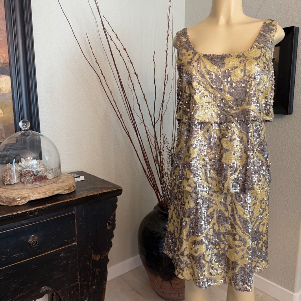 ANTONIO MELANI GOLD SEQUINED COCKTAIL DRESS